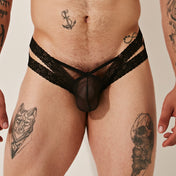 Bikini Lace Fabric - Negro - lenceria sexy hombre - encaje - ropa intima de malla hombre - calzoncillo