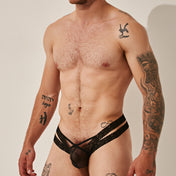 Bikini Lace Fabric - Negro - lenceria sexy hombre - encaje - ropa intima de malla hombre - calzoncillo