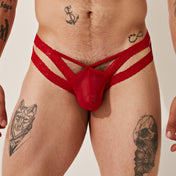 Bikini Lace Fabric - Rojo - lenceria sexy hombre - encaje - ropa intima de malla hombre - calzoncillo