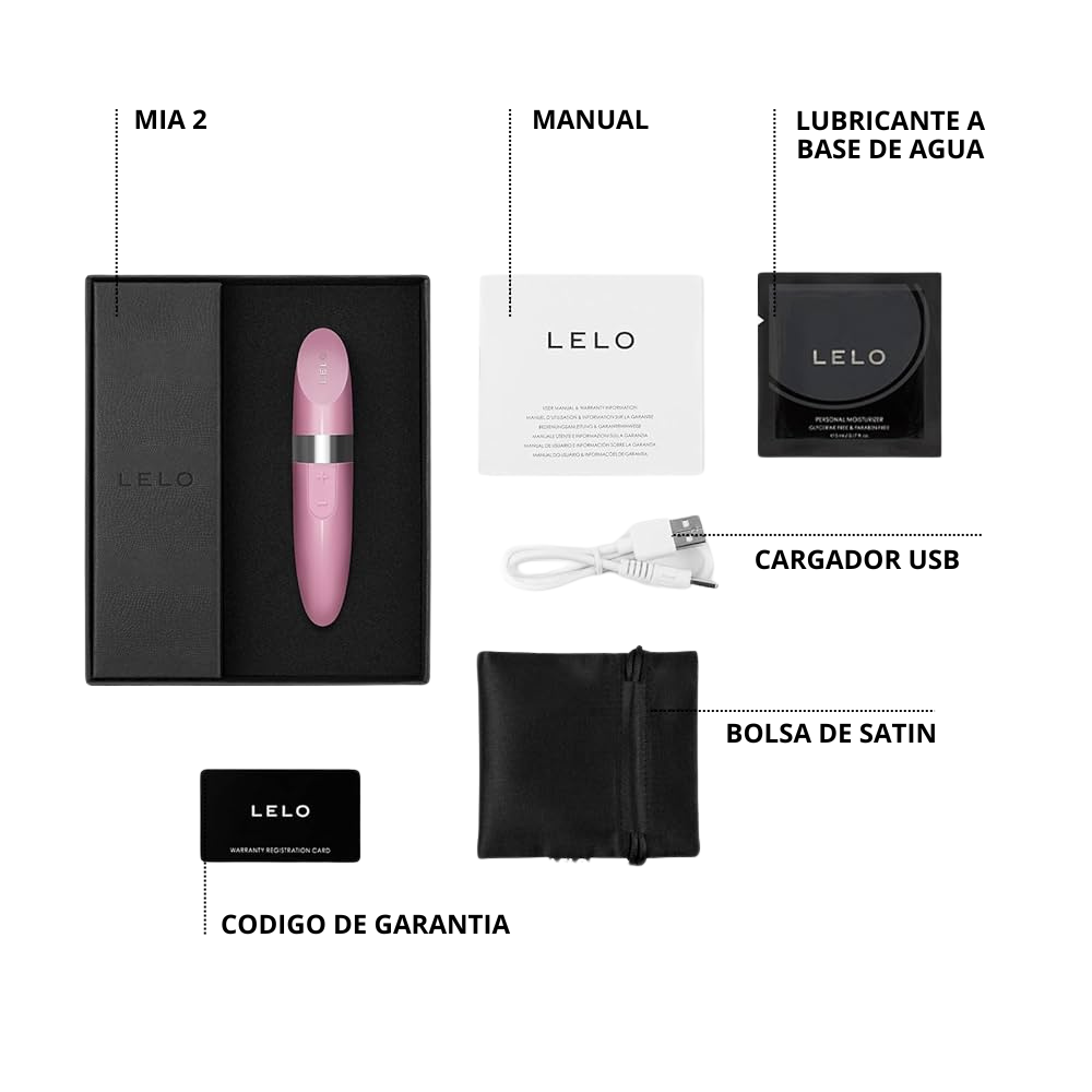 Mia 2 - bala con vibracion sonica - LELO - jueguete vibrante - labial vibrador - vibrador con forma de labial - recargable - usb - patrones de vibracion - estimulación clitorial - rosado - LELO - MIA - sexshop - dominame