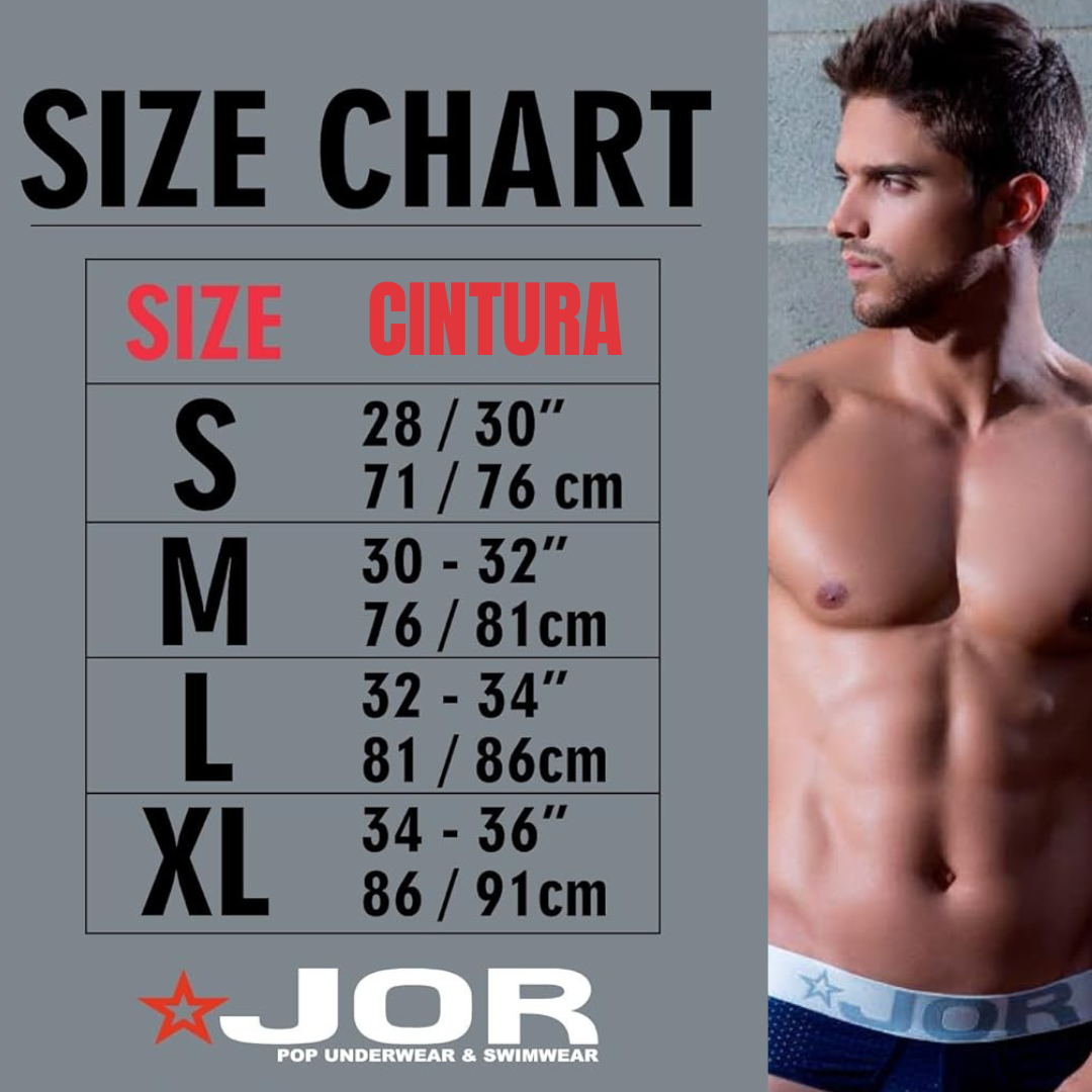 Tabla Guia de Tallas Jor Underwear - Ropa Interior Masculina - Calzoncillos - Sutien - Jockstrap