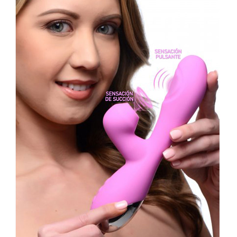 Vibrador & Succionador Rabbit Pink 10X - Vibrador punto G y clítoris recargable - Sexx shop