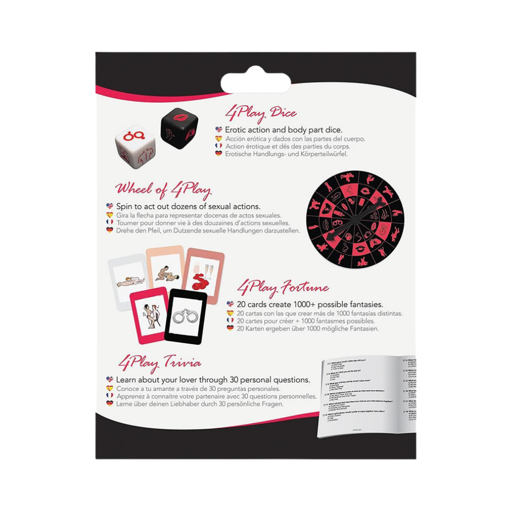 4Play - juego de cartas - ruleta - trompo -juego sexual - juego erotico - salir de la rutina - juego para parejas - placer en pareja - sexshop - dominame 