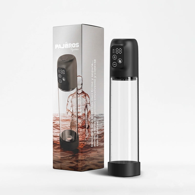 bomba de vacio - recargable - desmontable - panel electronico - cuerpo de acrilico - transparente - gomas de silicona medica - fuertes succiones - potencia la ereccion - ereccion gigante - entrenamiento intimo - dominame - sexshop dominame 