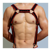 Arnés de neopreno - Neo Chest - bdsmaster - arnes fetichista - accesorio sexy - arnes sexi - broche metalico - arnes ajustable - bdsm - dominacion - sumicion - sexshop - dominame - tienda erotica - sexi shop - tienda erotica - lenceria erotica - rojo - arnes rojo - accesorio rojo