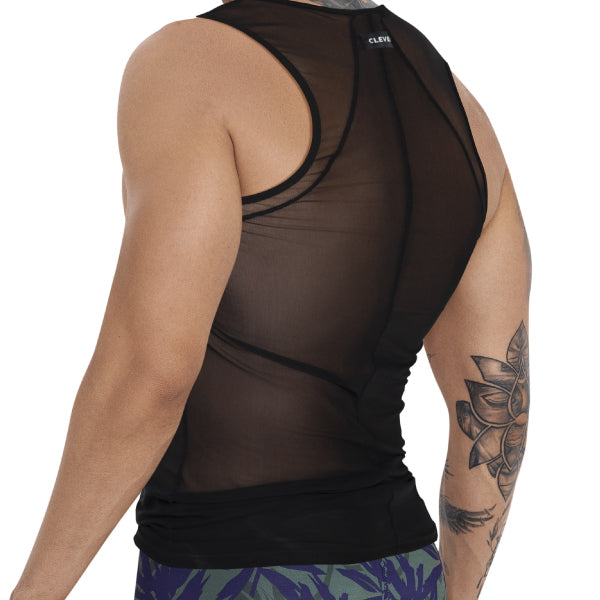 BELIAL TANK TOP - Negro- polera de malla de hombre - polera sin mangas - camiseta transparente - polera de malla translucida