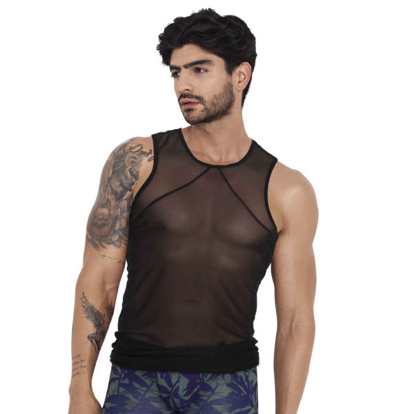 BELIAL TANK TOP - Negro- polera de malla de hombre - polera sin mangas - camiseta transparente - polera de malla translucida
