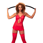 Babydoll Con Tanga Rojo - ropa sexy - lencerías para mujer - portaligas