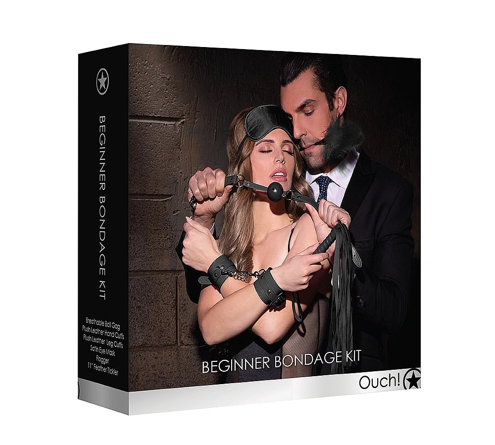 kit de dominacion - set begginer bondage - kit de sumicion - inicios en el bdsm - kit de principiante - mordaza - latigo - fusta - cuerina - muñequeras - antifaz - plumas - contacto suave - masoquismo - ouch - dominame - sexshop dominame 