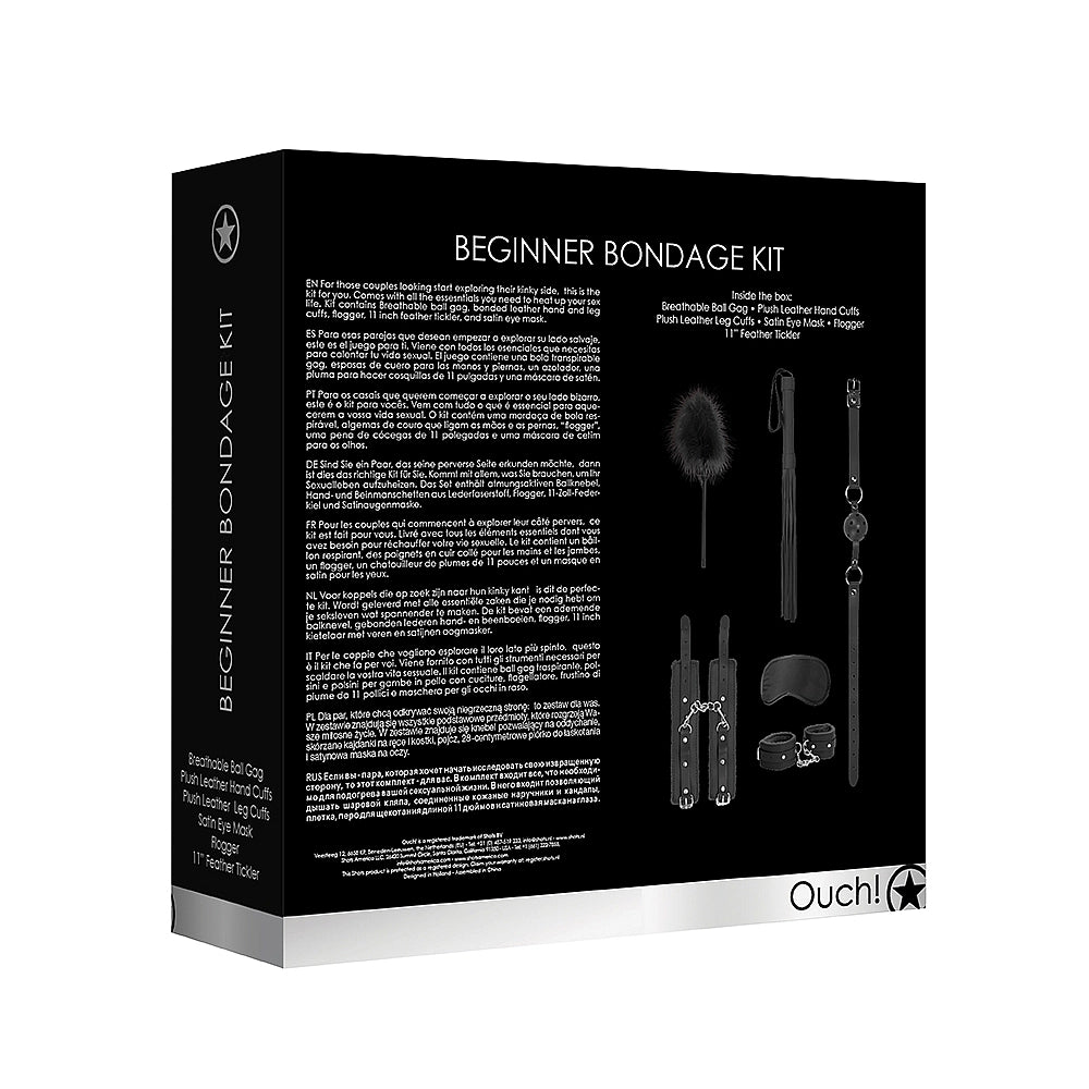 kit de dominacion - set begginer bondage - kit de sumicion - inicios en el bdsm - kit de principiante - mordaza - latigo - fusta - cuerina - muñequeras - antifaz - plumas - contacto suave - masoquismo - ouch - dominame - sexshop dominame 