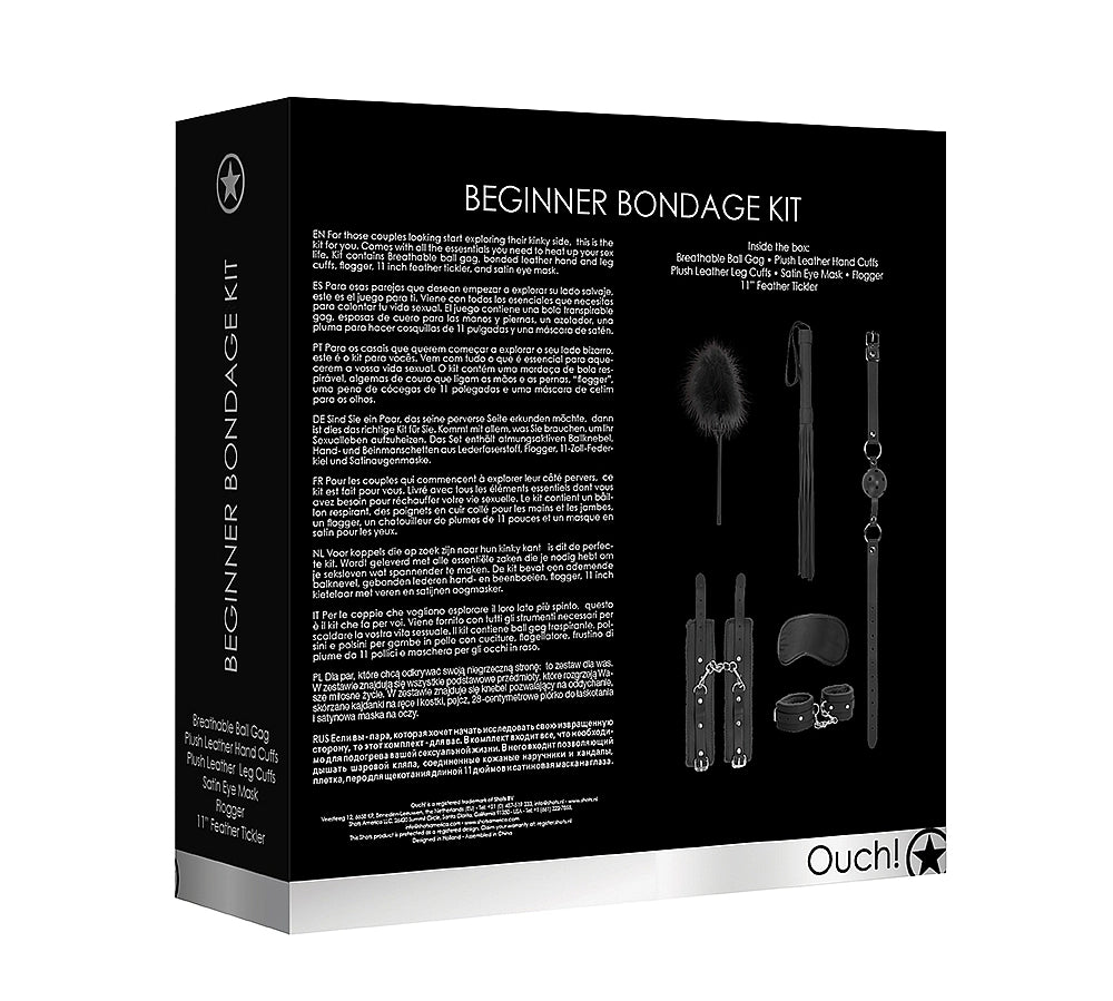 kit de dominacion - set begginer bondage - kit de sumicion - inicios en el bdsm - kit de principiante - mordaza - latigo - fusta - cuerina - muñequeras - antifaz - plumas - contacto suave - masoquismo - ouch - dominame - sexshop dominame 