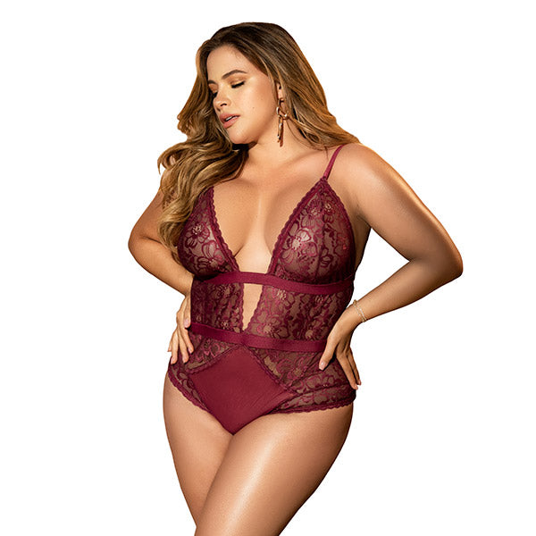Bodie Corazones Burdeos Plus - lencería xl - Ropa interior sensual xl