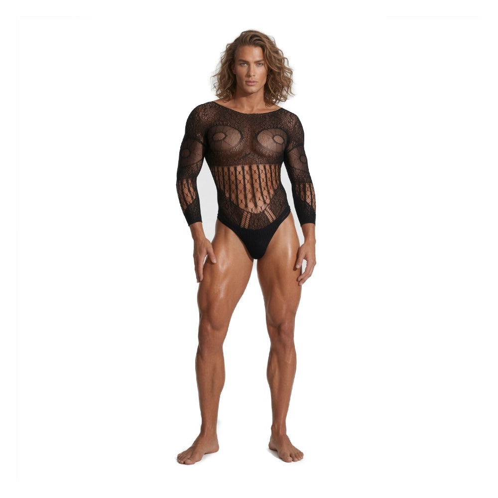body de malla - lenceria erotica - prenda intima - malla de mujer - malla unisex - lenceria hot - encaje sexy - body con mangas - prenda traslucida - malla negra - siempre listo - encuentros sexuales - erotismo - seduccion - sexshop dominame - dominame 