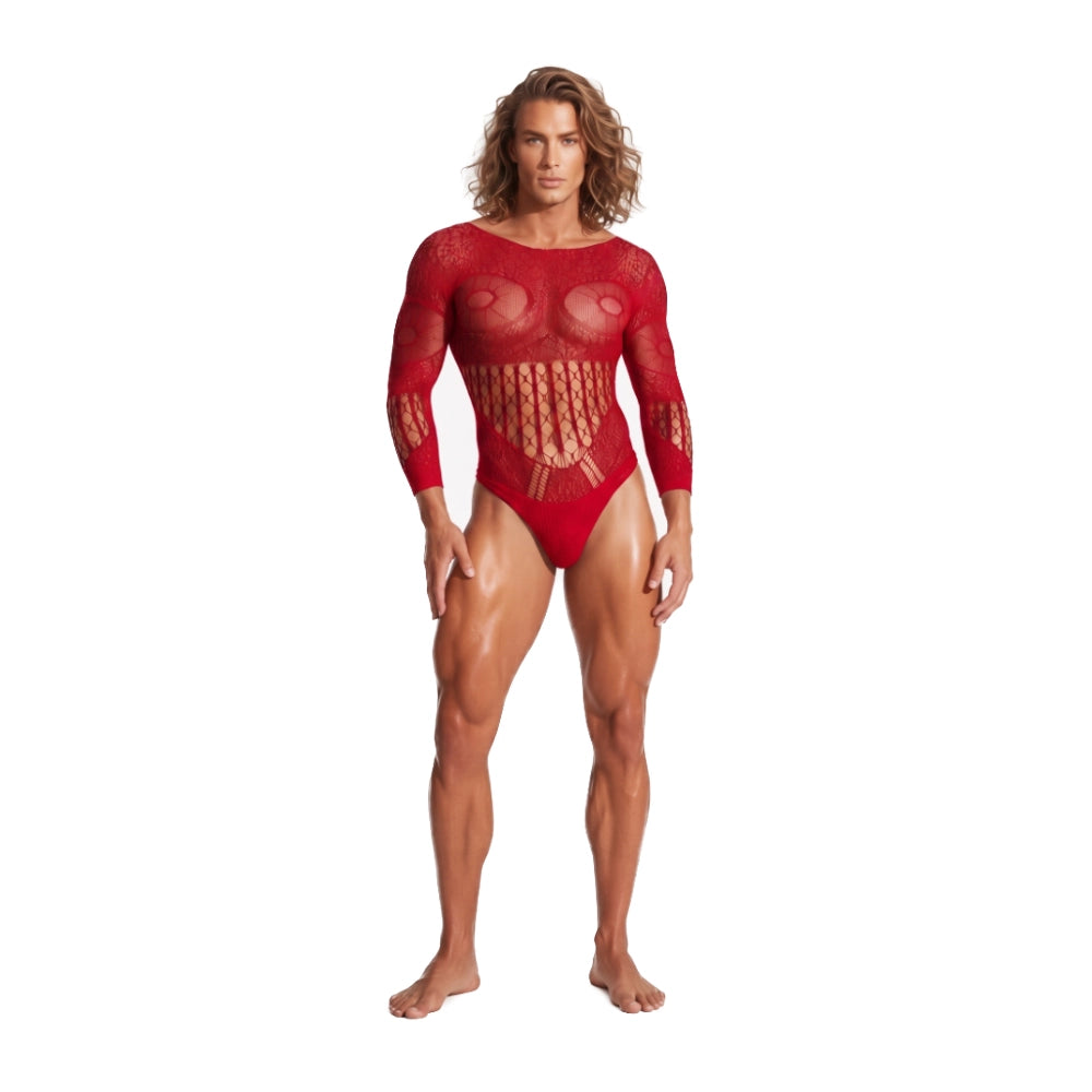 body de malla - lenceria erotica - prenda intima - malla de mujer - malla unisex - lenceria hot - encaje sexy - body con mangas - prenda traslucida - malla roja - siempre listo - encuentros sexuales - erotismo - seduccion - sexshop dominame - dominame 