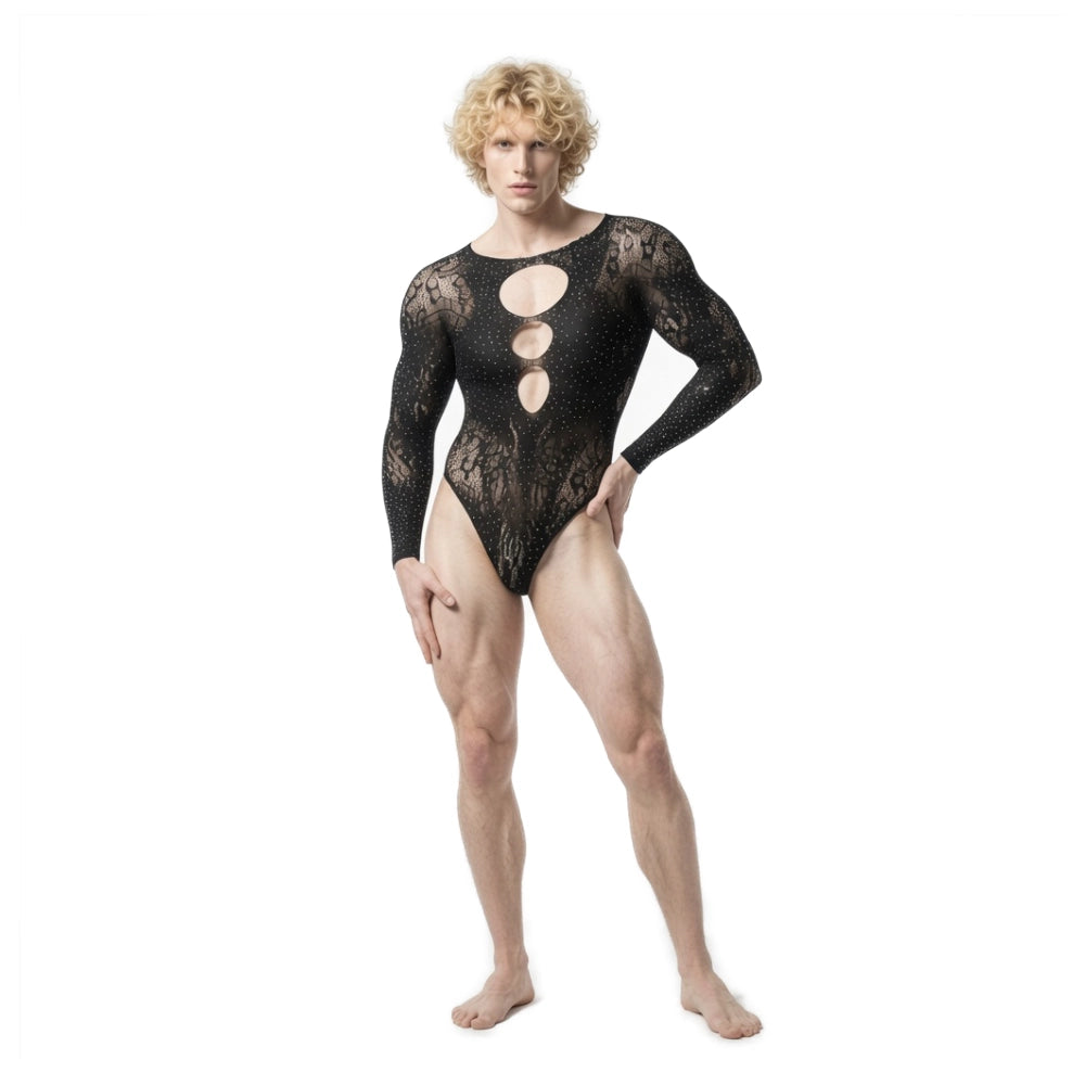 body de encaje - body de malla - abertura central - body negro - modelo siempre lista - relaciones sexuales - abertura intima - encaje erotico - lenceria sensual - seduccion - placer en pareja - sexshop dominame - dominame 