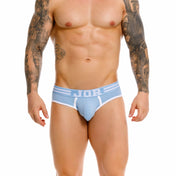 brief - lenceria - lenceria masculina - jor - modelo clasico - college - ribete blanco - lenceria corta - azul - celeste - blanco - dominame - exshop dominame 