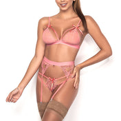 Conjunto Corazones Rosados - Encaje - lenceria femienina sexy - ropa interior sensual mujer - liga y portaliga