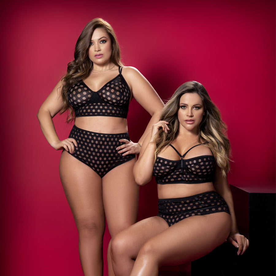 Conjunto Points Black - lenceria encaje xl - ropa interior femenina sexy - ropa intima para mujer