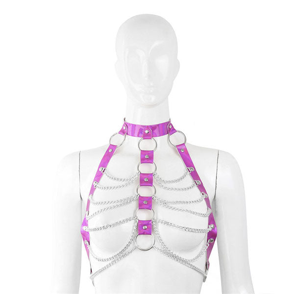 arnes - harness- harnes - brillante - cadenas - bdsm - rosado - plateado - brillante - dominame.cl - sexshop - estetico - femenino - pecho
