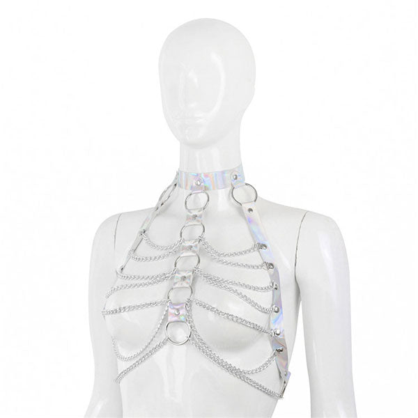 arnes - harness- harnes - brillante - cadenas - bdsm - rosado - plateado - brillante - dominame.cl - sexshop - estetico - femenino - pecho