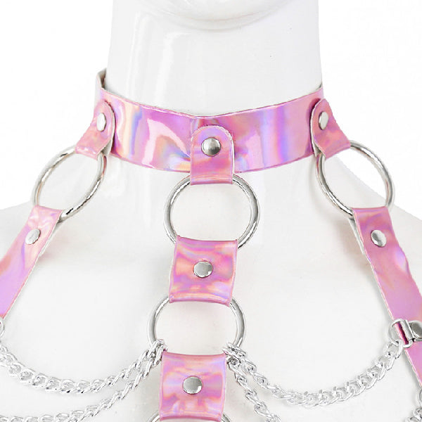 arnes - harness- harnes - brillante - cadenas - bdsm - rosado - plateado - brillante - dominame.cl - sexshop - estetico - femenino - pecho