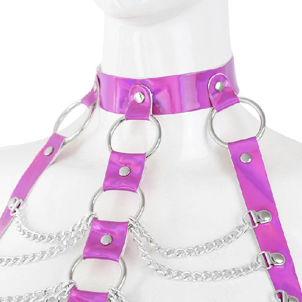 arnes - harness- harnes - brillante - cadenas - bdsm - rosado - plateado - brillante - dominame.cl - sexshop - estetico - femenino - pecho