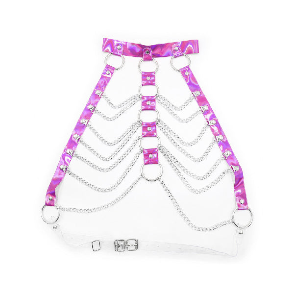 arnes - harness- harnes - brillante - cadenas - bdsm - rosado - plateado - brillante - dominame.cl - sexshop - estetico - femenino - pecho