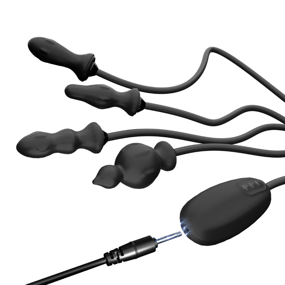 cuarteto de diversión - negro - inflable 
- vibrante - plug - anal - recargable - usb - juguete - sexual - silicona - dominame.cl