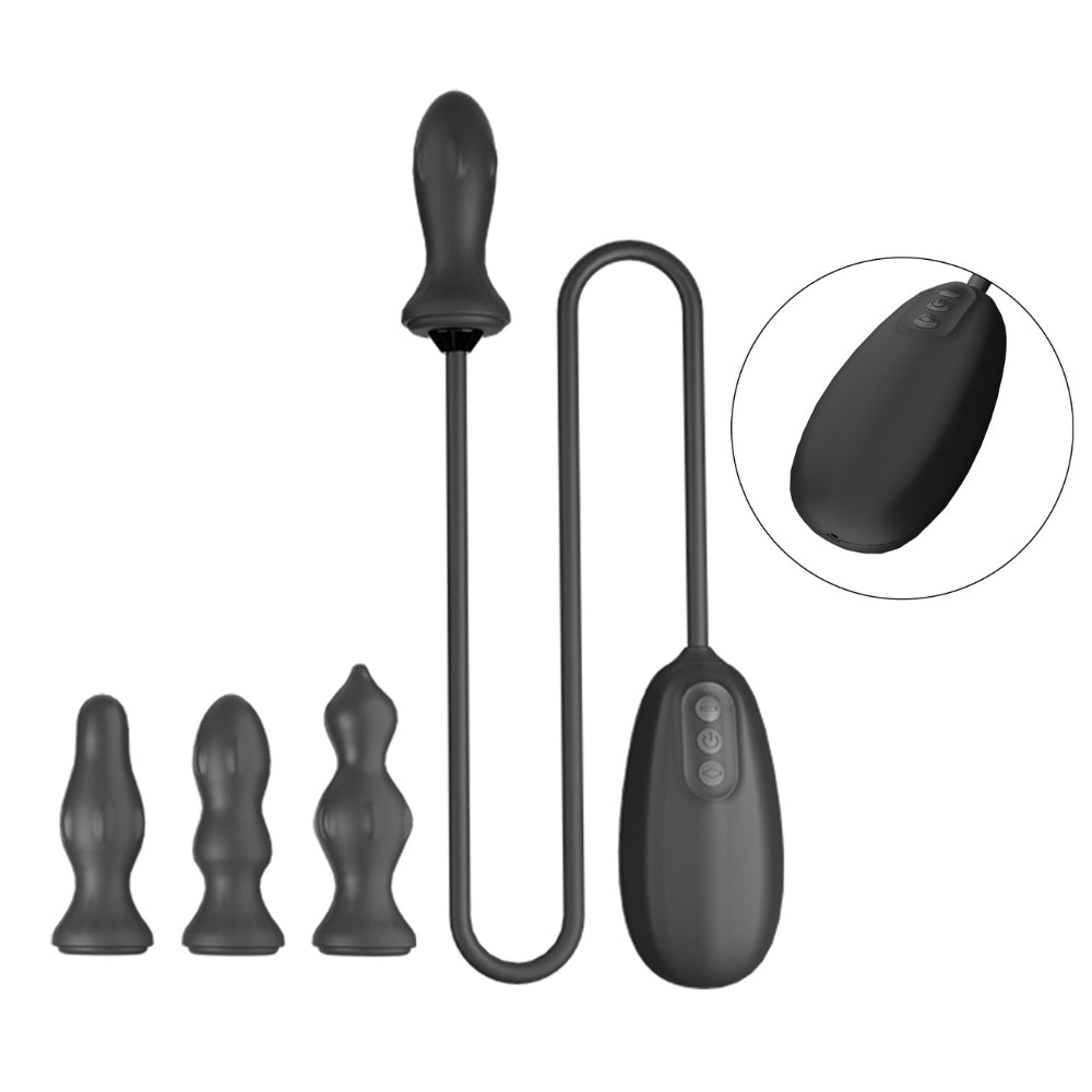 cuarteto de diversión - negro - inflable 
- vibrante - plug - anal - recargable - usb - juguete - sexual - silicona - dominame.cl