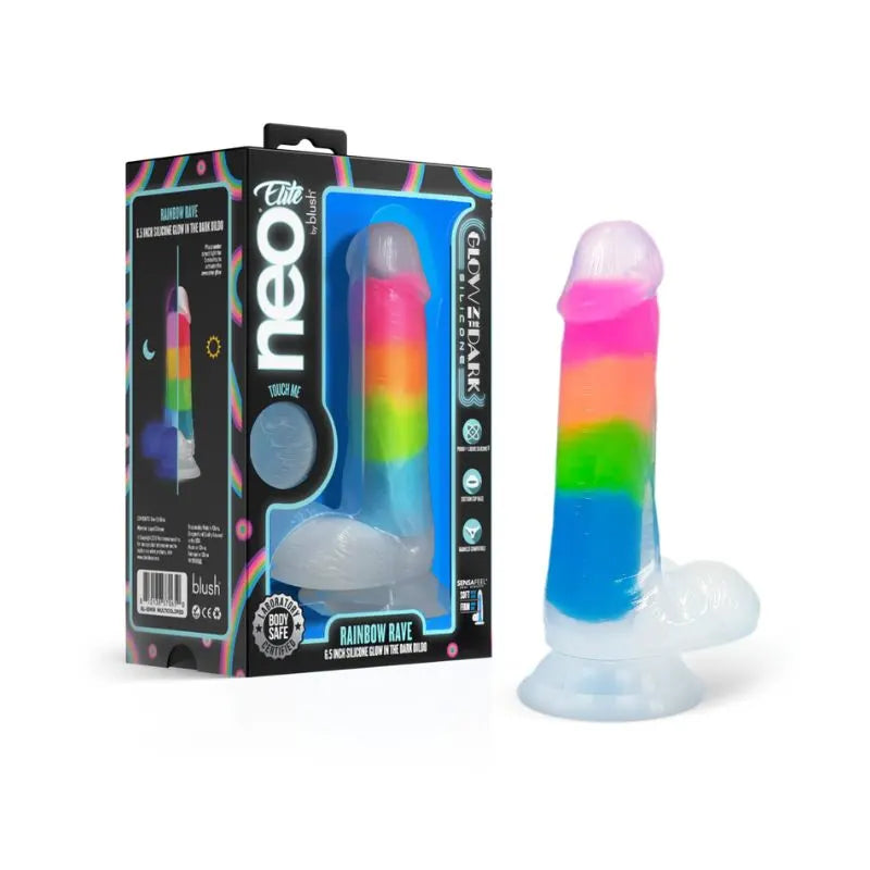 Dildo - Glow in the Dark - neo elite - blush - Rainbow - consolador - dildo realista - sexshop - dominame - BL 82409