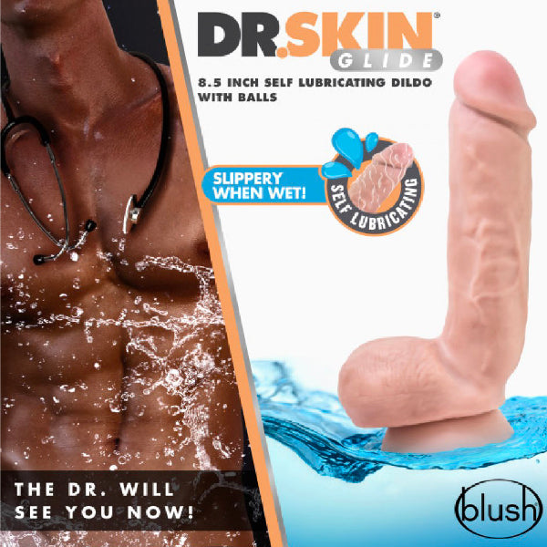 Dildo Autolubricacion Dr. Skin Glide 8.5 Vanilla - dildo realista - dildo con ventosa - con lubricante - pene de juguete - tienda sexual - consolador