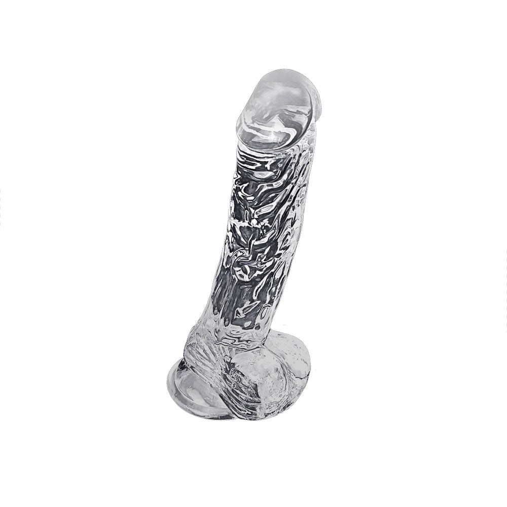 Dildo cristalino 21 cm - sexshop - dominame - transparente - pene - sexo - consolador - ventosa - venas - marcado - placer - glande - realista - grande - anal - vaginal 