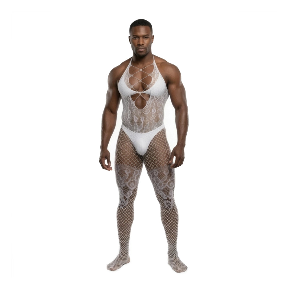 Enterito de malla - malla blanca - enterito fluorescente - malla fluorescente - malla que brilla en la oscuridad - lenceria erotica de noche - malla con abertura intima - malla especial - brilla en la oscuridad - estetica erotica - placer en pareja - prenda erotica - enterito sensual - enterito blanco - brillo celeste - sexshop dominame - sexshop 