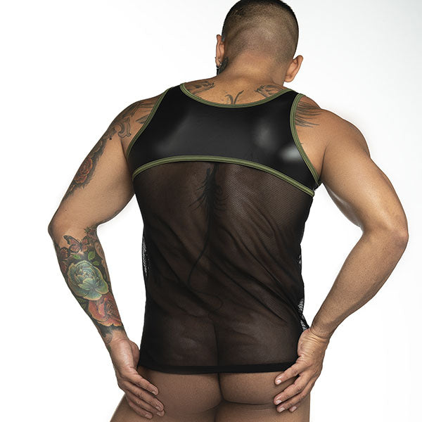 Fetish Black/greenTank Top - polera sin mangas - camiseta de malla - ropa hombre sexy