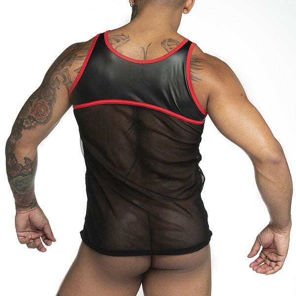 Fetish Black/red Tank Top - polera sin mangas - camiseta de malla - ropa hombre sexy