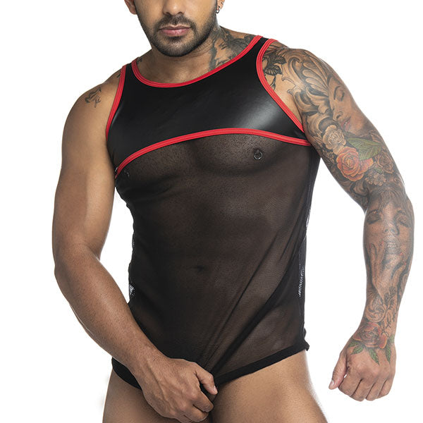 Fetish Black/red Tank Top - polera sin mangas - camiseta de malla - ropa hombre sexy