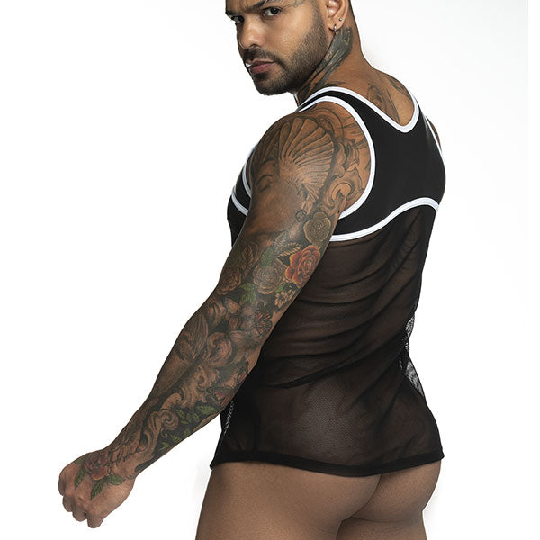 Fetish Black/whithe Tank Top - polera sin mangas - camiseta de malla - ropa hombre sexy