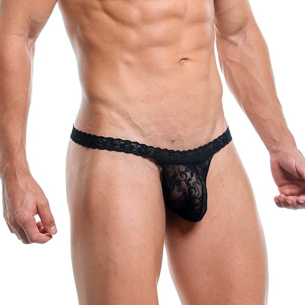 G-String Thong Floral - Negro - tanga masculina - lenceria encaje hombre - ropa interior sensual