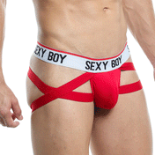 Jockstarp Red/white - suspensorio masculino - calzoncillo - ropa intima erotica - lencera masculina