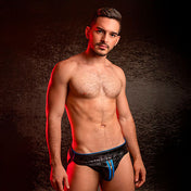 Jockstrap Horny De Cuero Negro/azul - suspensorio masculino- ropa interior de cuero - ropa erotica de hombre
