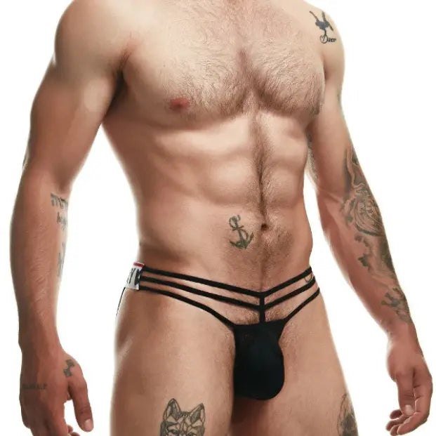 Jockstrap Lines - Negro - suspensorio masculino de cintas - lenceria sensual erotica hombre - ropa interior masculina