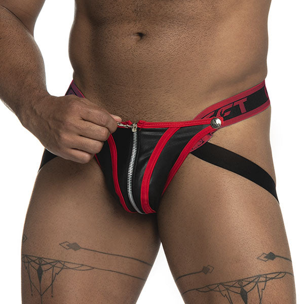 Jockstrap Zipper Black/red - suspensorios - lenceria con cierre - ropa interior erotica de hombre - suspensorio masculino
