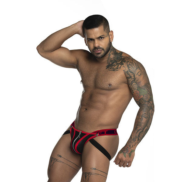 Jockstrap Zipper Black/red - suspensorios - lenceria con cierre - ropa interior erotica de hombre - suspensorio masculino