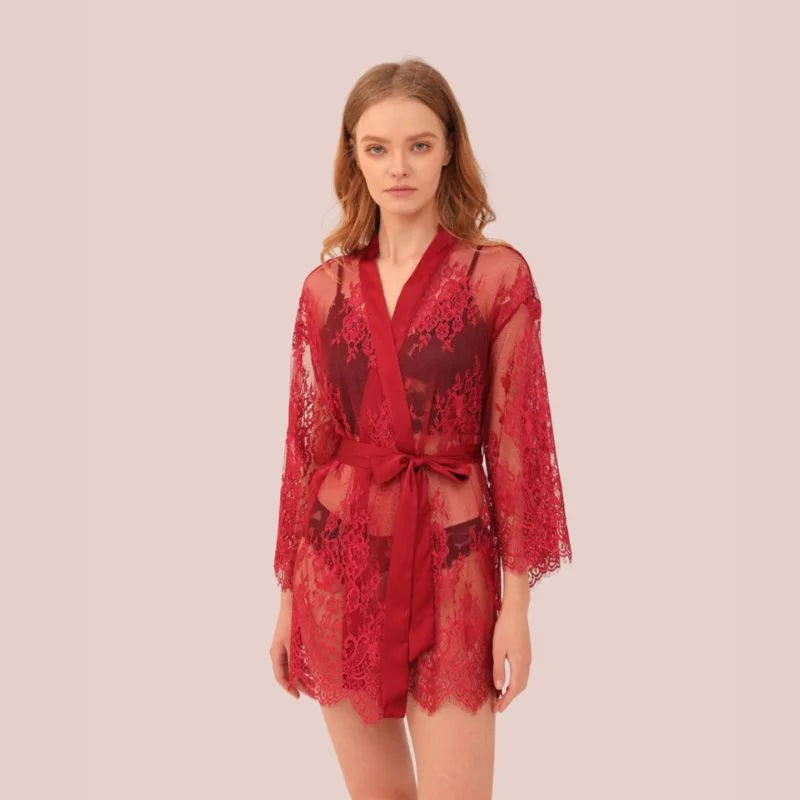 Kimono con Encaje Sexy y Satén
