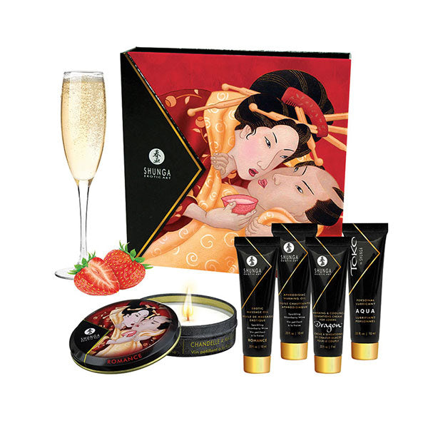 Kit Secretos de Geisha Vino Espumoso de Fresas de Shunga - Sexshop online y Tiendas Eróticas en Chile