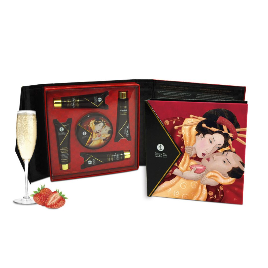 Kit Secretos de Geisha Vino Espumoso de Fresas de Shunga - Sexshop online y Tiendas Eróticas en Chile
