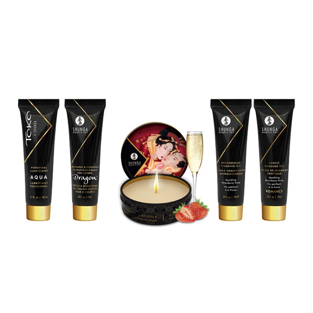 Kit Secretos de Geisha Vino Espumoso de Fresas de Shunga - Sexshop online y Tiendas Eróticas en Chile
