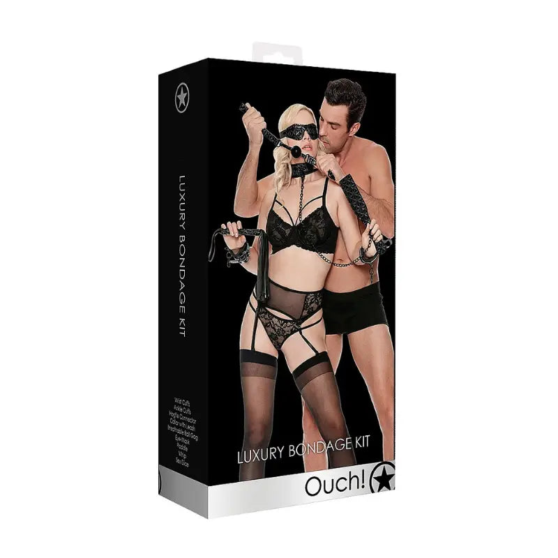 Kit de bondage Luxury de Ouch - esposas - tobilleras - fusta - bondage - kynk - Sexshop Dominame.cl - OU507BLK