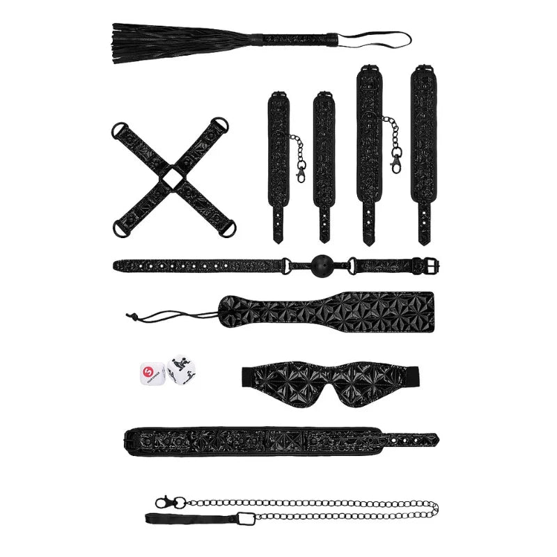 Kit de bondage Luxury de Ouch - esposas - tobilleras - fusta - bondage - kynk - Sexshop Dominame.cl - OU507BLK