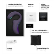 LELO - enigma double sonic - estimulación vaginal - succionador de clitoris - vibrador de punto g - ondas sonicas - estimulacion de punto A -  silicona médica - implemento médico - mejora síntomas de menopausia - mejora la lubricación natural - salud sexual - placer y cuidado - a prueba de agua - recargable - morado - celeste - juguete de alta gama - sexshop dominame